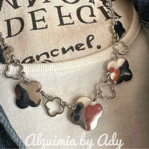 Silver statement chunky clover short adjustable necklace - Picture 2 of 7